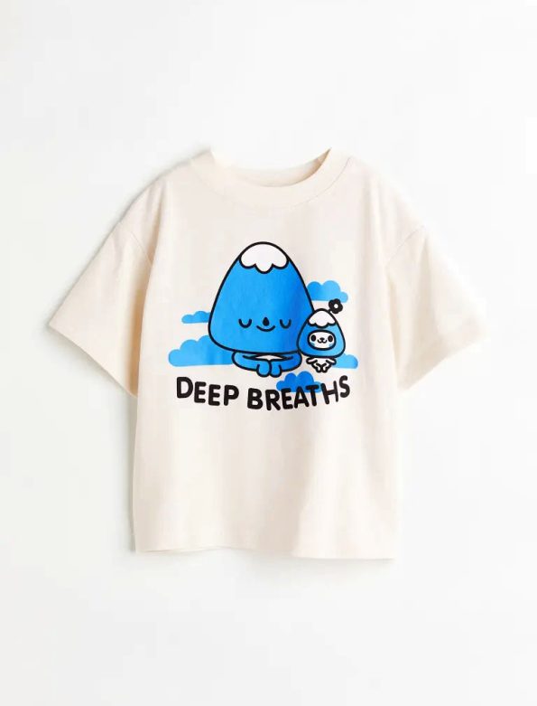 Deep Breaths Baskılı Tişört (Oversize)