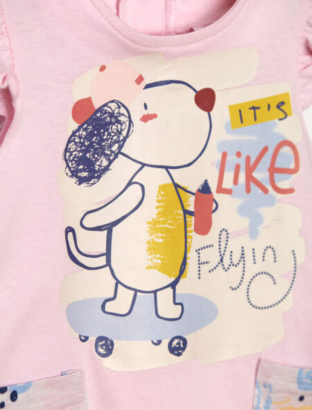 Pembe Baskılı Kız Çocuk Elbise 3 Pembe Baskılı Kız Çocuk Elbise