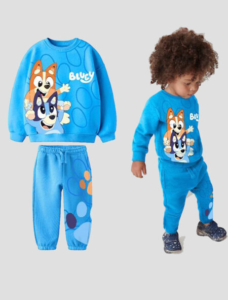 Bluey Baskılı Mavi Eşofman Takımı 4 çocuk eşofmanı