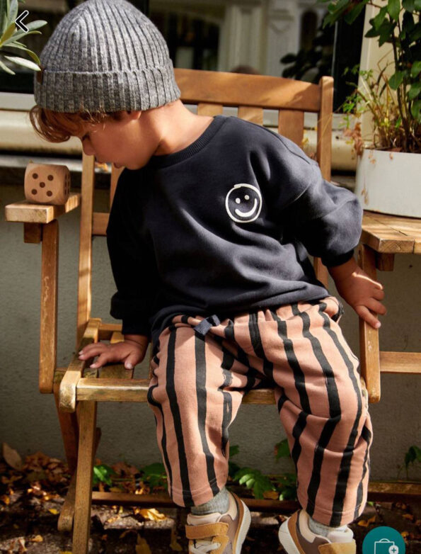 Erkek Çocuk Smile Baskılı Çizgili Jogger Pantolonlu Takım