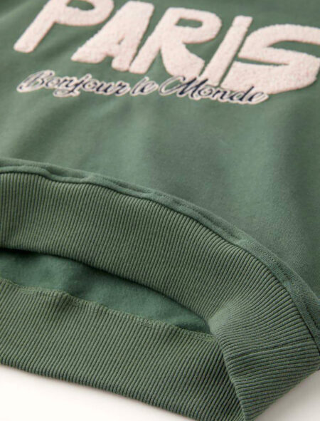 Unisex Paris Yazılı Yeşil Çocuk Sweatshirt 3 Unisex Paris Yazılı Yeşil Çocuk Sweatshirt